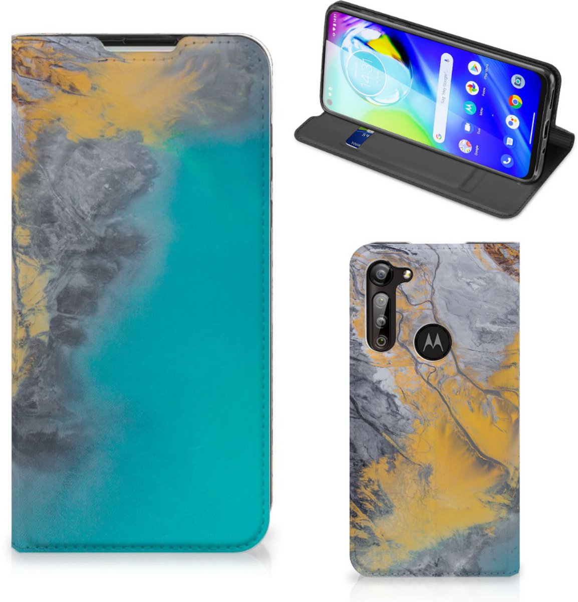 Motorola Moto G8 Power Standcase Marble Blue Gold