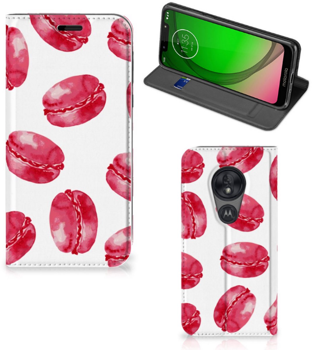 Motorola Moto G7 Play Flip Style Cover Pink Macarons