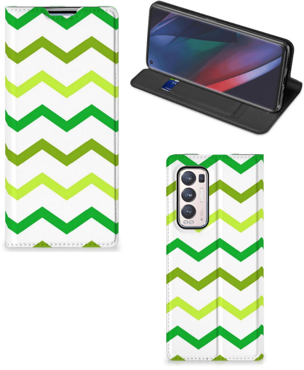OPPO Find X3 Neo Hoesje met Magneet Zigzag Groen