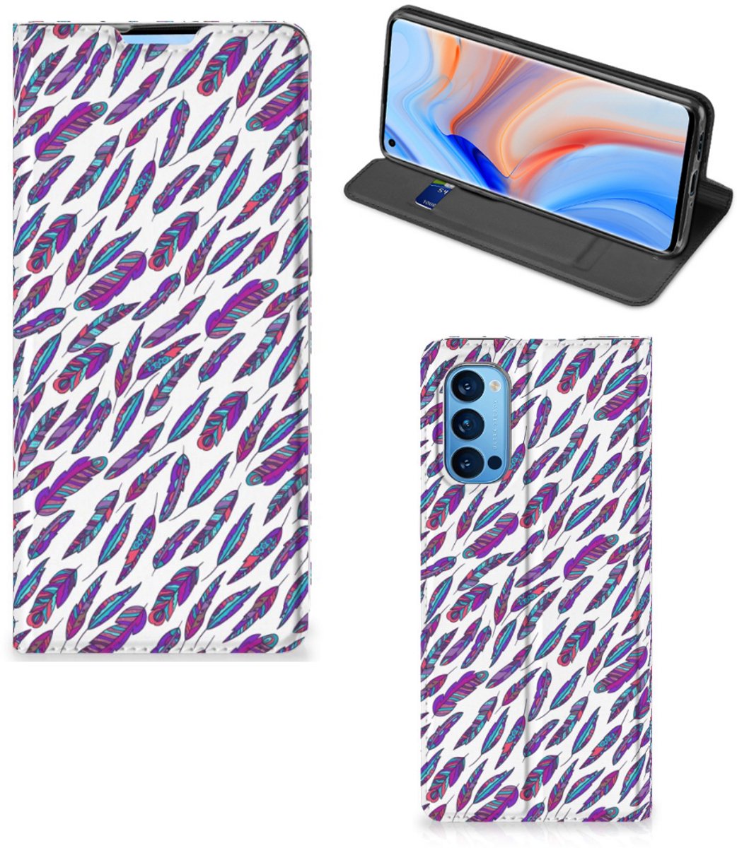 Book Case voor OPPO Reno4 Pro 5G Hoesje met Magneet Feathers Color