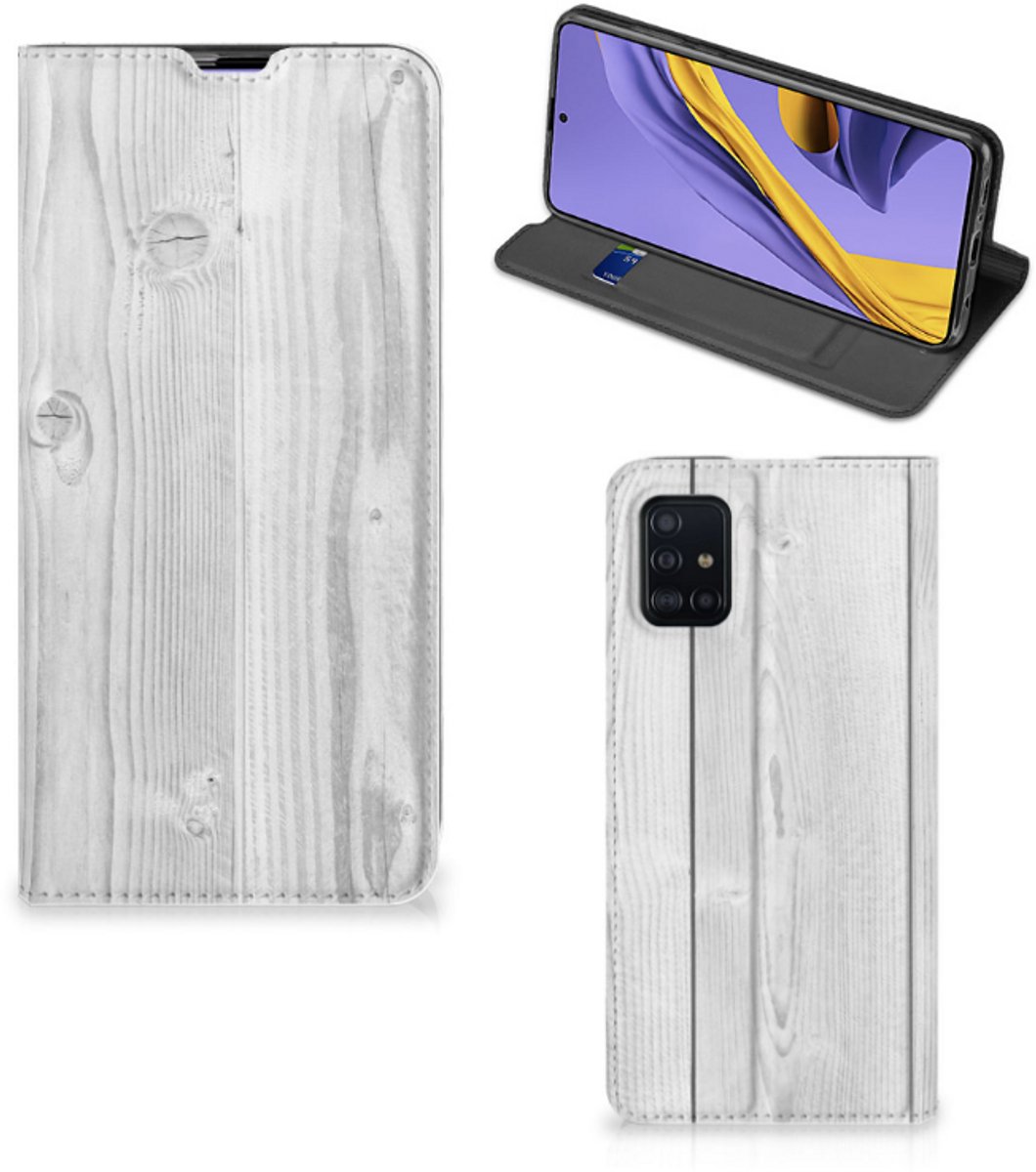 Samsung Galaxy A51 Book Wallet Case White Wood