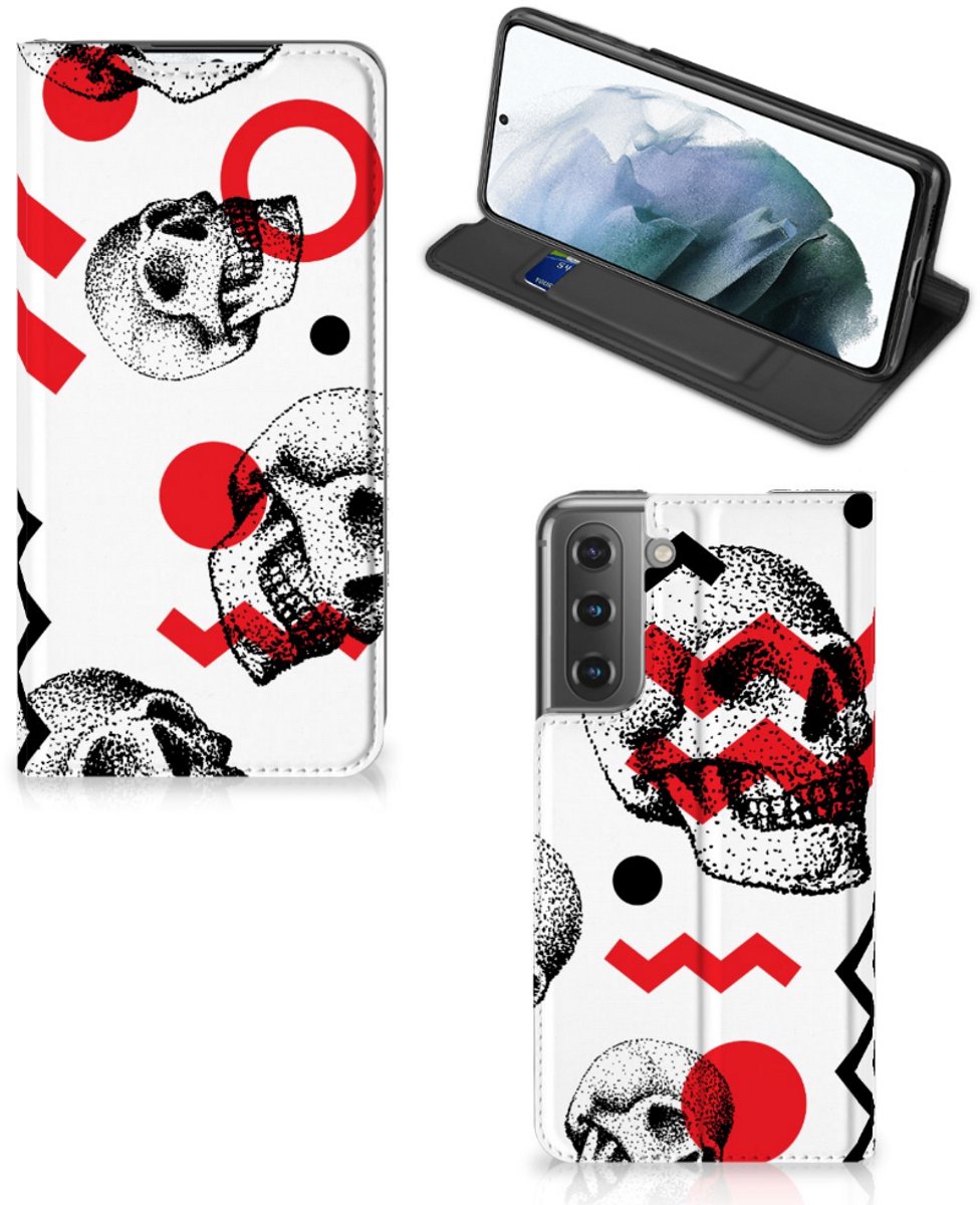 Mobiel BookCase Samsung Galaxy S21 FE Skull Red
