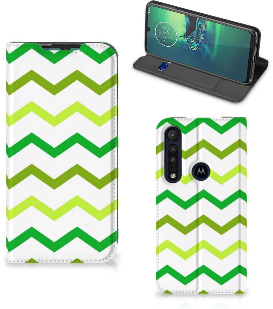 Motorola G8 Plus Hoesje met Magneet Zigzag Groen