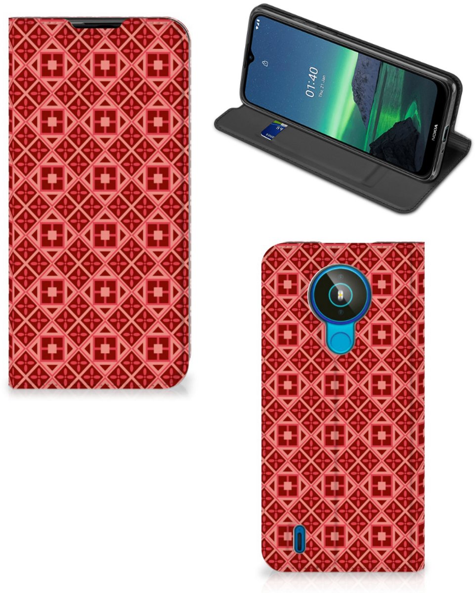 Nokia 1.4 Hoesje met Magneet Batik Rood