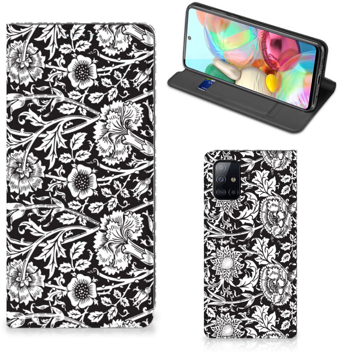 Samsung Galaxy A71 Smart Cover Black Flowers