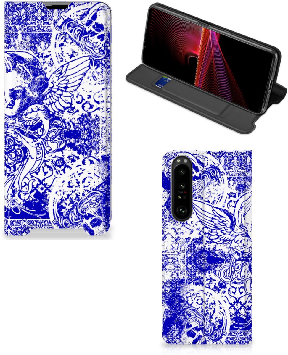Mobiel BookCase Sony Xperia 1 III Angel Skull Blauw
