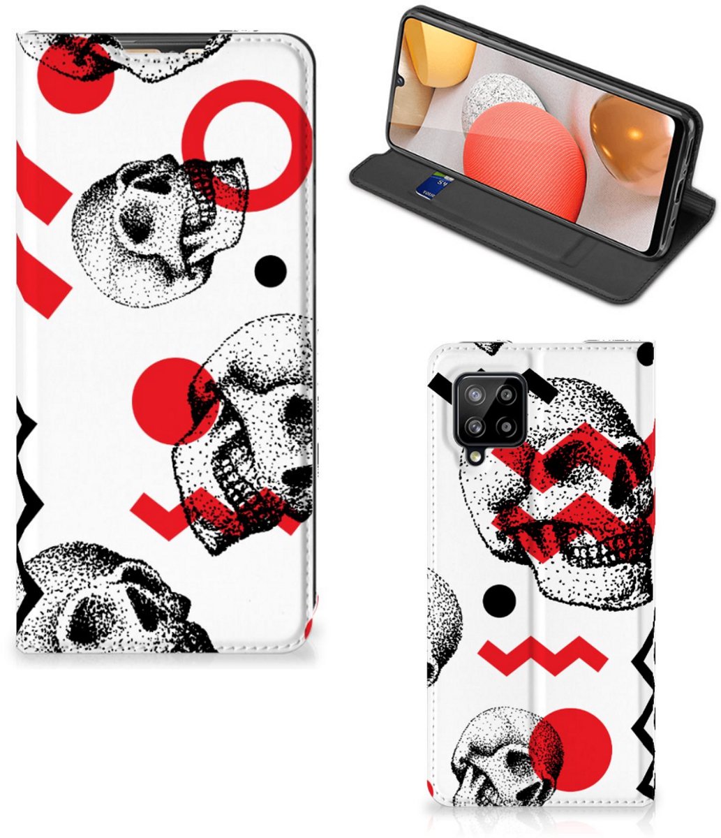 Mobiel BookCase Samsung Galaxy A42 Skull Red