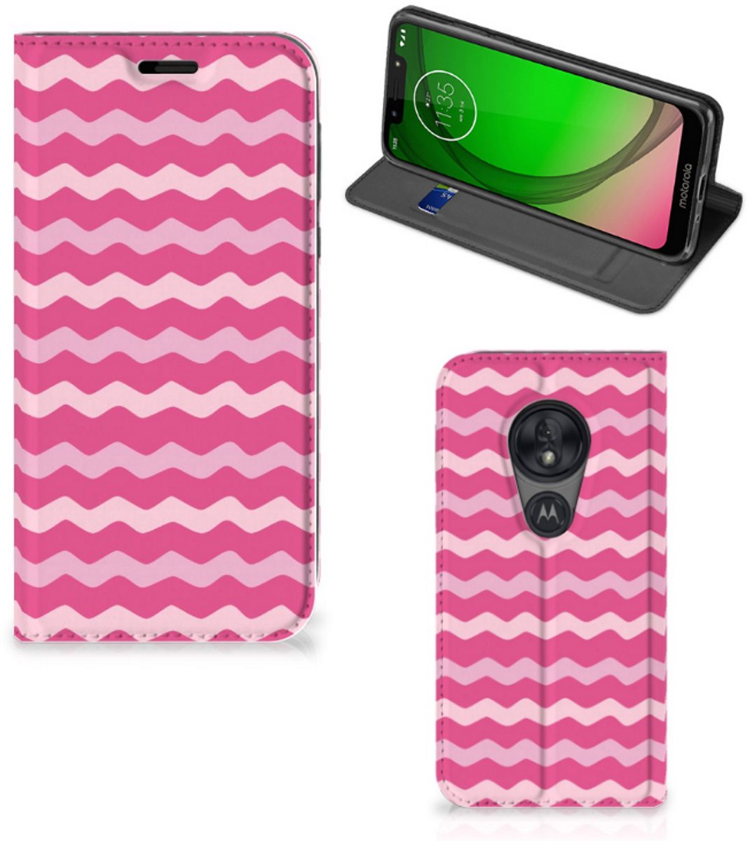Motorola Moto G7 Play Hoesje met Magneet Waves Pink