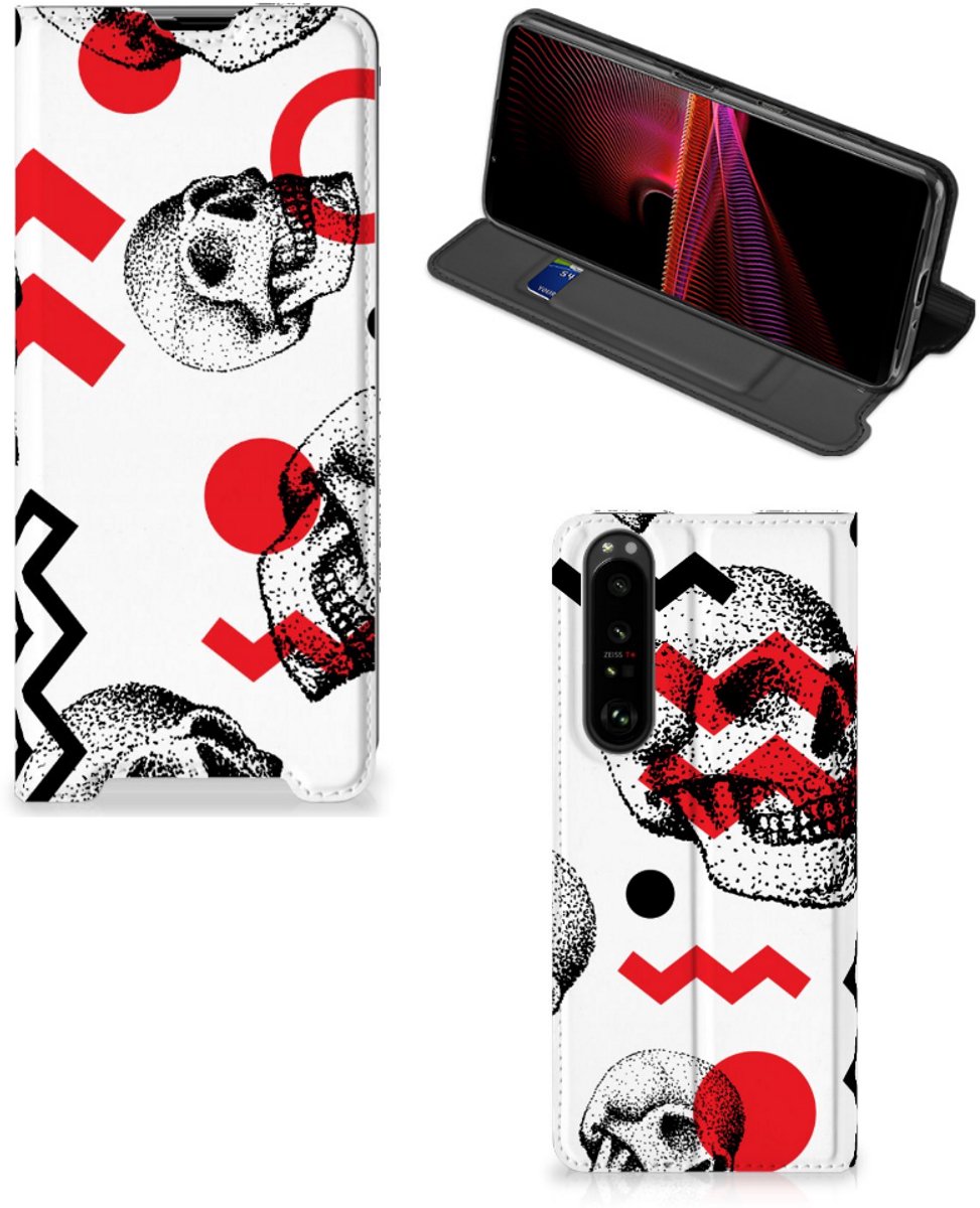 Book Case voor Mobiel BookCase Sony Xperia 1 III Skull Red
