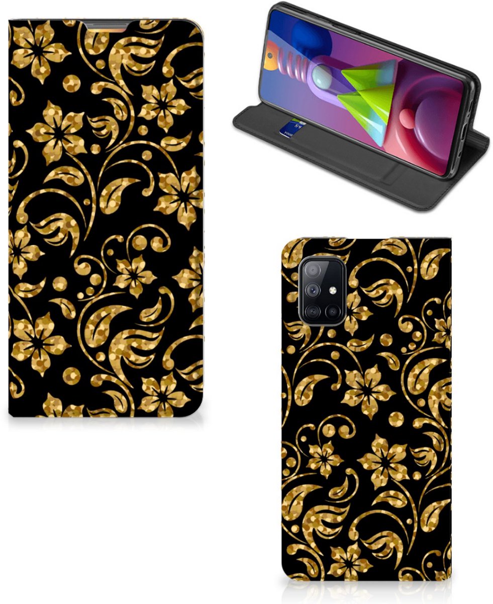 Samsung Galaxy M51 Smart Cover Gouden Bloemen