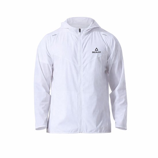 Delta Fit - Veste de course - Imperméable - Coupe-vent - Blanc - avec capuche - Taille XL