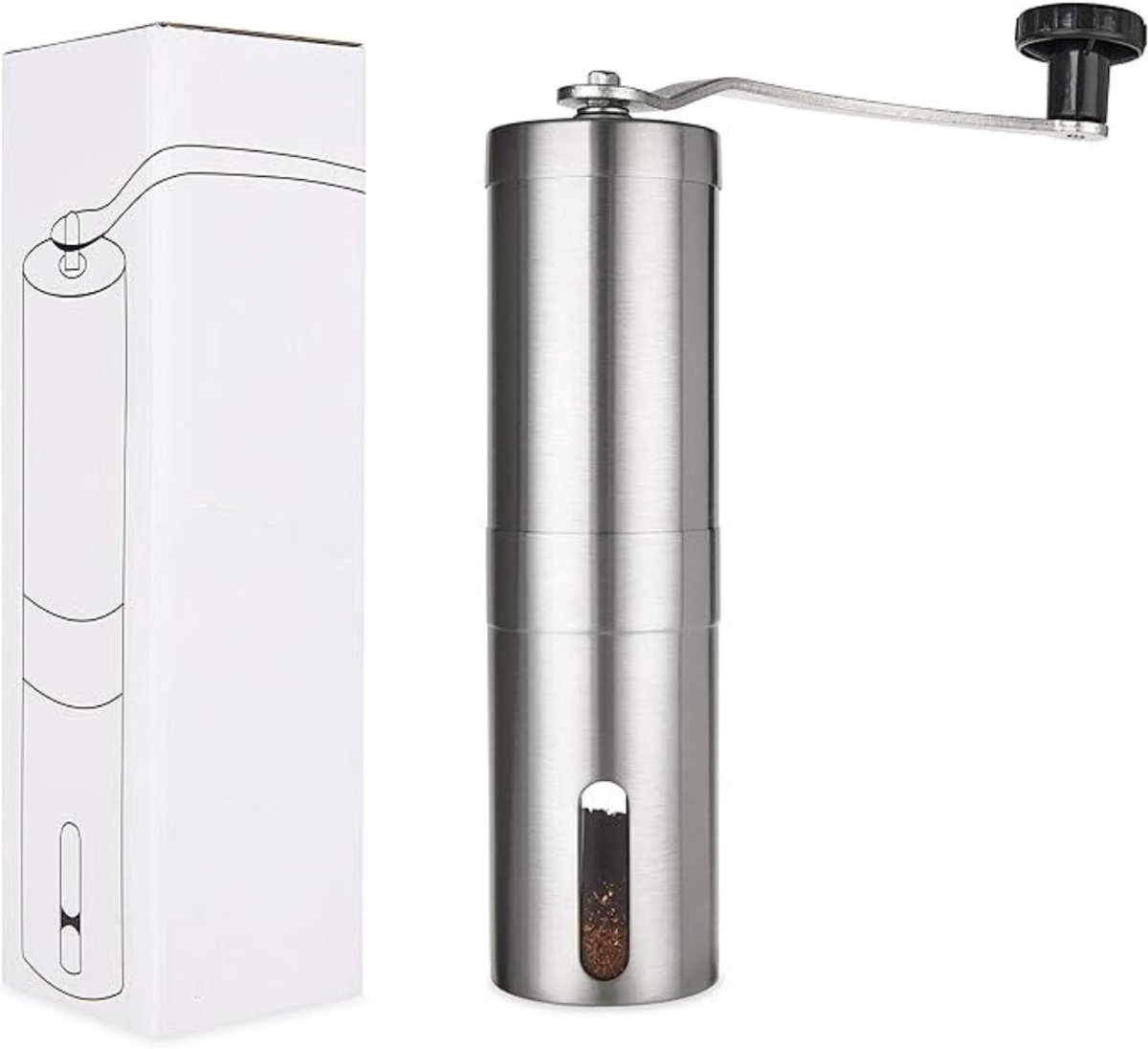 REN®Coffee Grinder - Moka Pot - Koffiemolens - met traploze instelling van de maalgraad - Roestvrijstalen - Zilver - 5cm x 5cm x 20cm