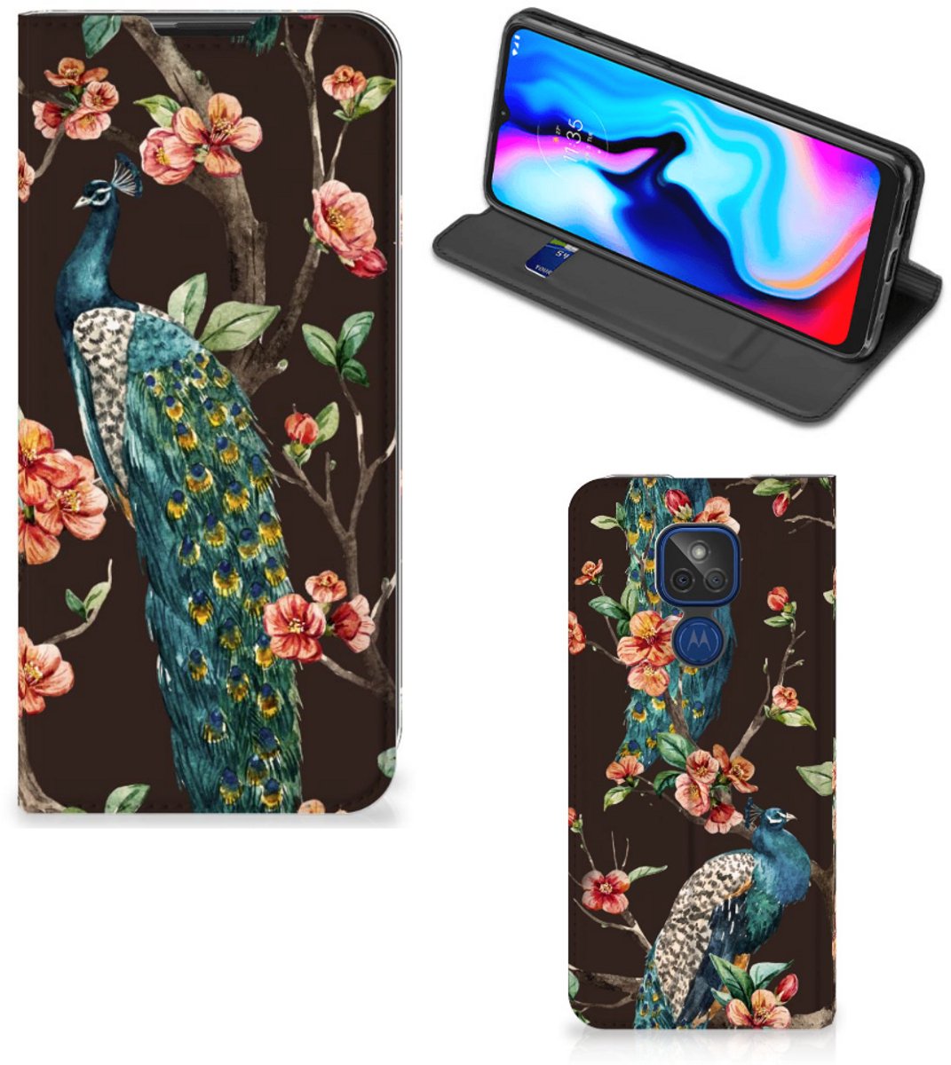 Standcase Hoesje voor Motorola Moto G9 Play Hoesje maken Pauw met Bloemen