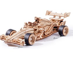 Robotime Racing Car – 3D Houten Mechanische Racewagen – 247 Onderdelen - 29 x 10,5 x 7,6 cm