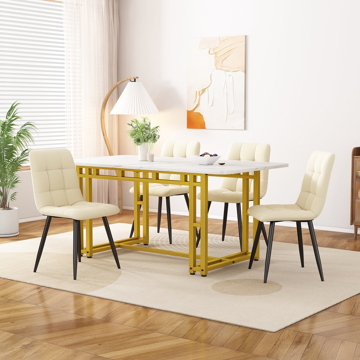 FloraGrace Eettafel - Modern Design Met Goudkleurige Metalen Poten - Voor Eetkamer En Woonkamer - MDF - 120 X 70 Cm - Goud
