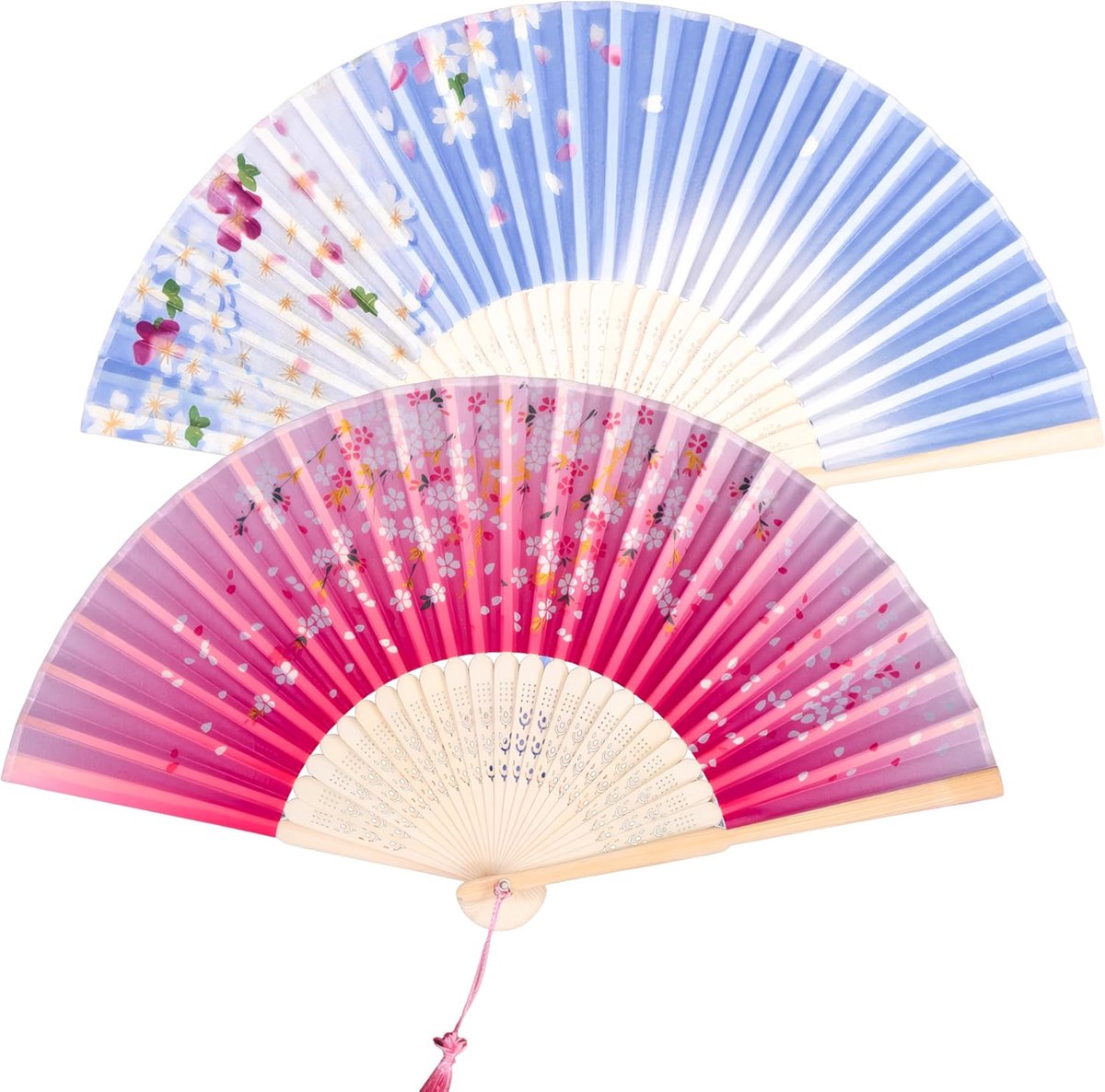 Handwaaier - Spaanse Handwaaier - Verkoeling Waaiers voor Zomerse Themperatuur - Waaier Festival - Chinese Waaier - Festival Waaier - Verkoelend - Handventilator - Tegen Opvliegers - 2 Stuks - Roze en Blauw - van Imperatoris