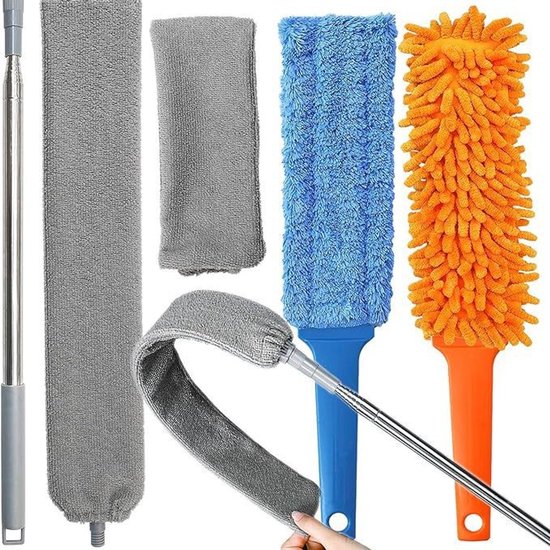 Lntrekbare stofafzuiger - Uittrekbare Stofreiniger met 1 vervangende doek + 2 kierenborstels met korte steel – Verlengbare Handstofzuiger voor Onder Koelkast, Meubels en Apparatuur