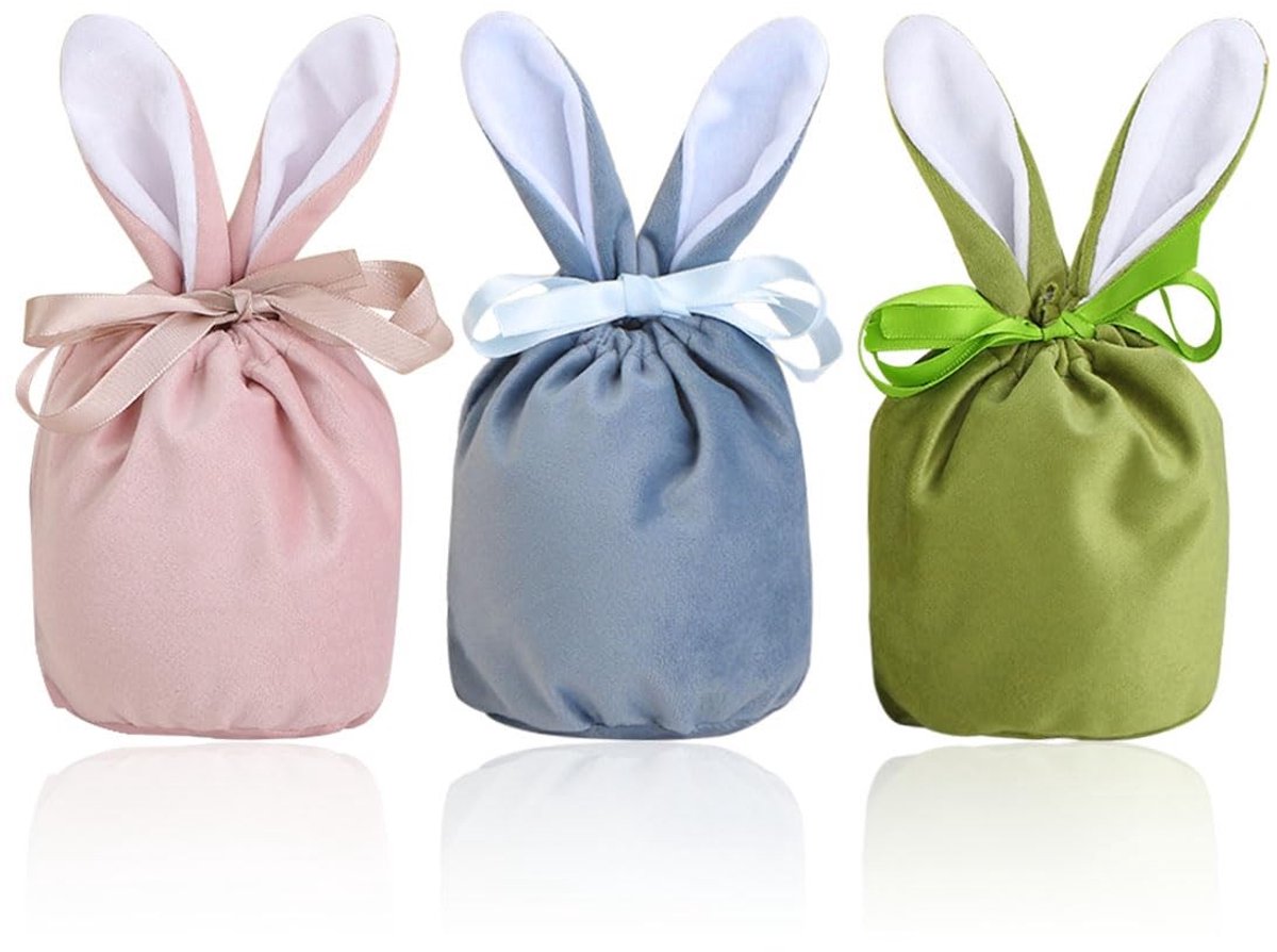 NTHProducts - Pasen - Schattige paashaas-tassen - 3 stuks - Velvet - Herbruikbaar - Voor kinderen - Meerkleurig