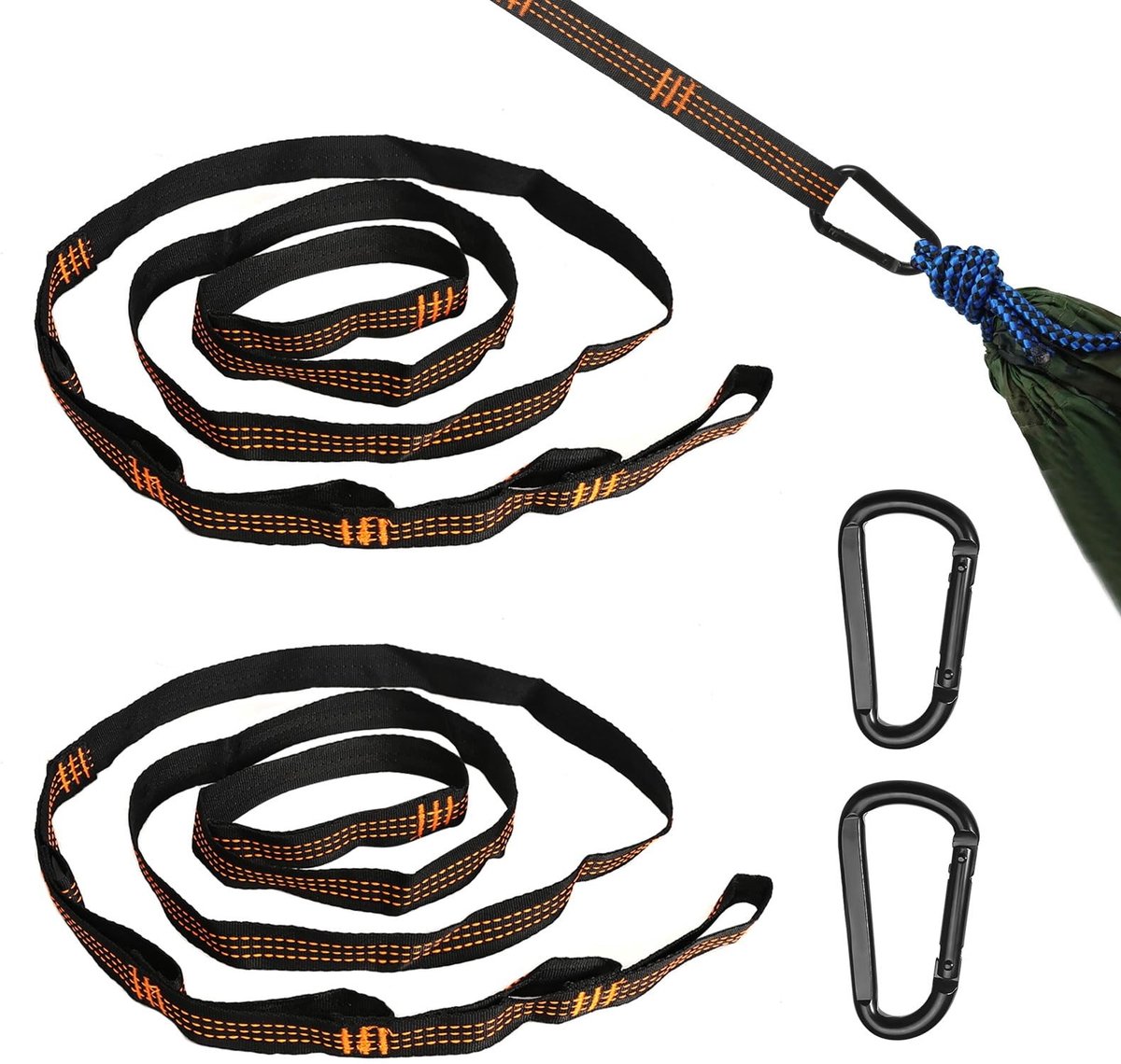 NTHProducts - Hammock Attachment - 2 Pcs - Duurzaam met hoge belasting - 2 m x 2.5 cm - Geschikt voor camping en outdoor - Inclusief carabiner hooks