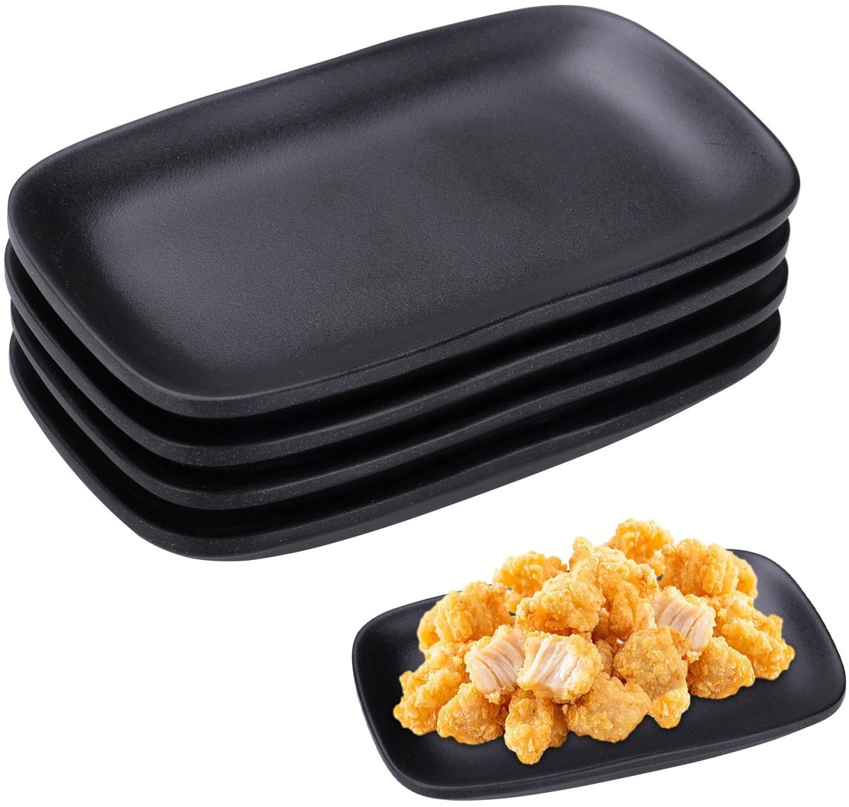 Serveerplaten Set - Appetizer Plates - Eten Presenteren - Set van Vier - 15x9cm - Mat Zwart
