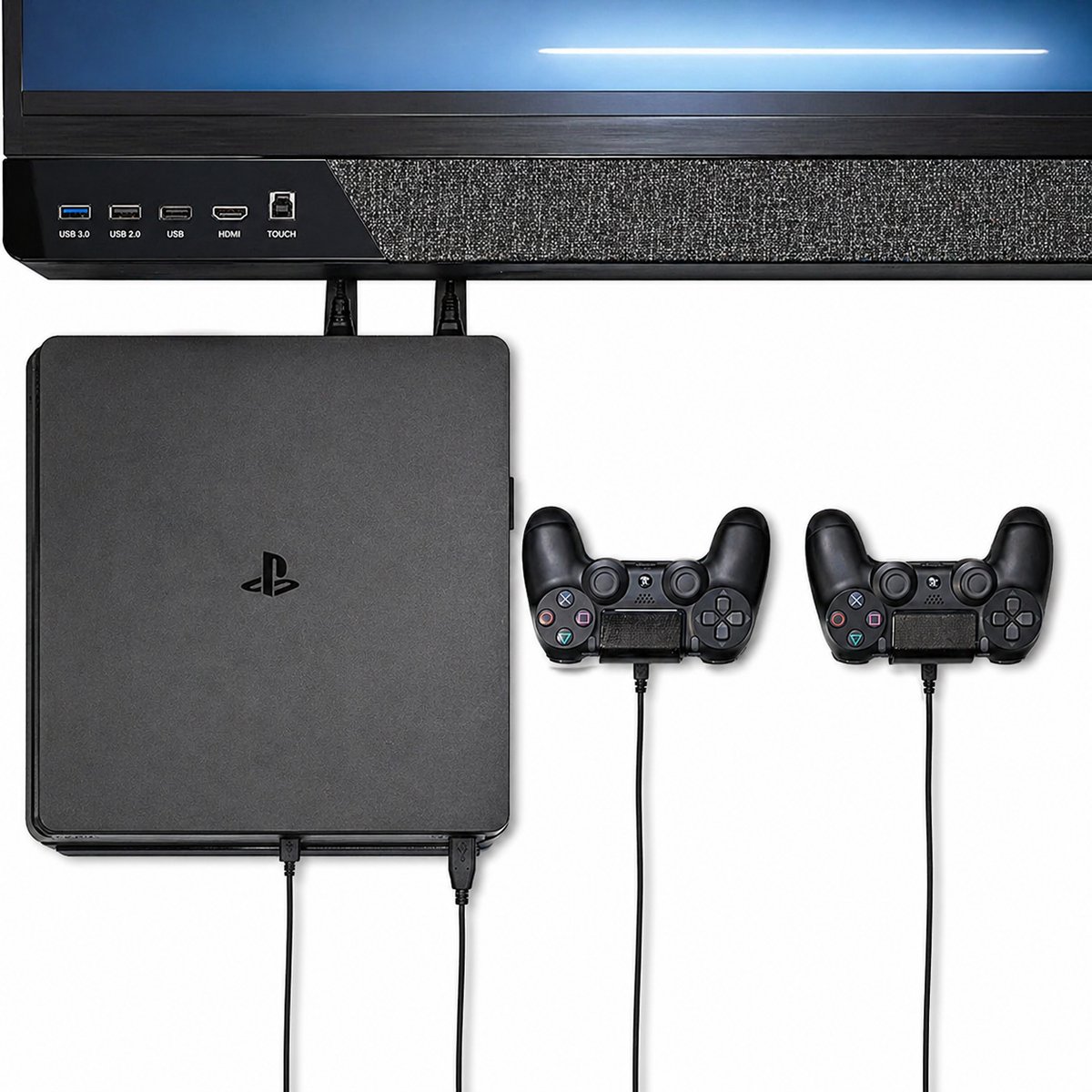 PlayStation 4 Console Houder Set - PS4 Muurbeugel Voor Console En Controllers - Wandhouder Gaming Accessoires - Controller Houder Wand - PS4 Organizer Bespaar Ruimte - Set Van 3 (2 Controller + 1 Console) - Zwart