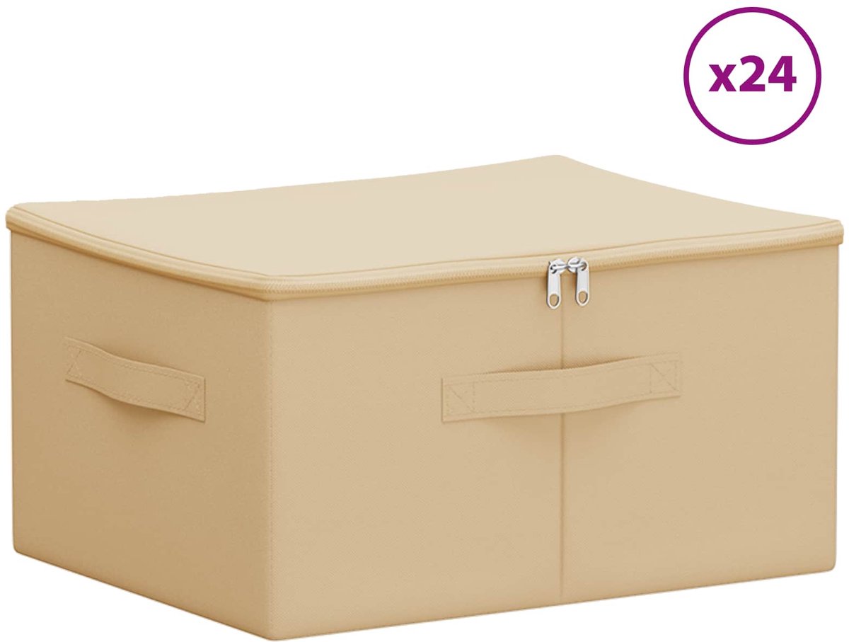vidaXL - Opbergbox - 24 - pcs - Crèmekleurig - 50 - x - 30 - x - 25 - cm - Nonwoven - stof