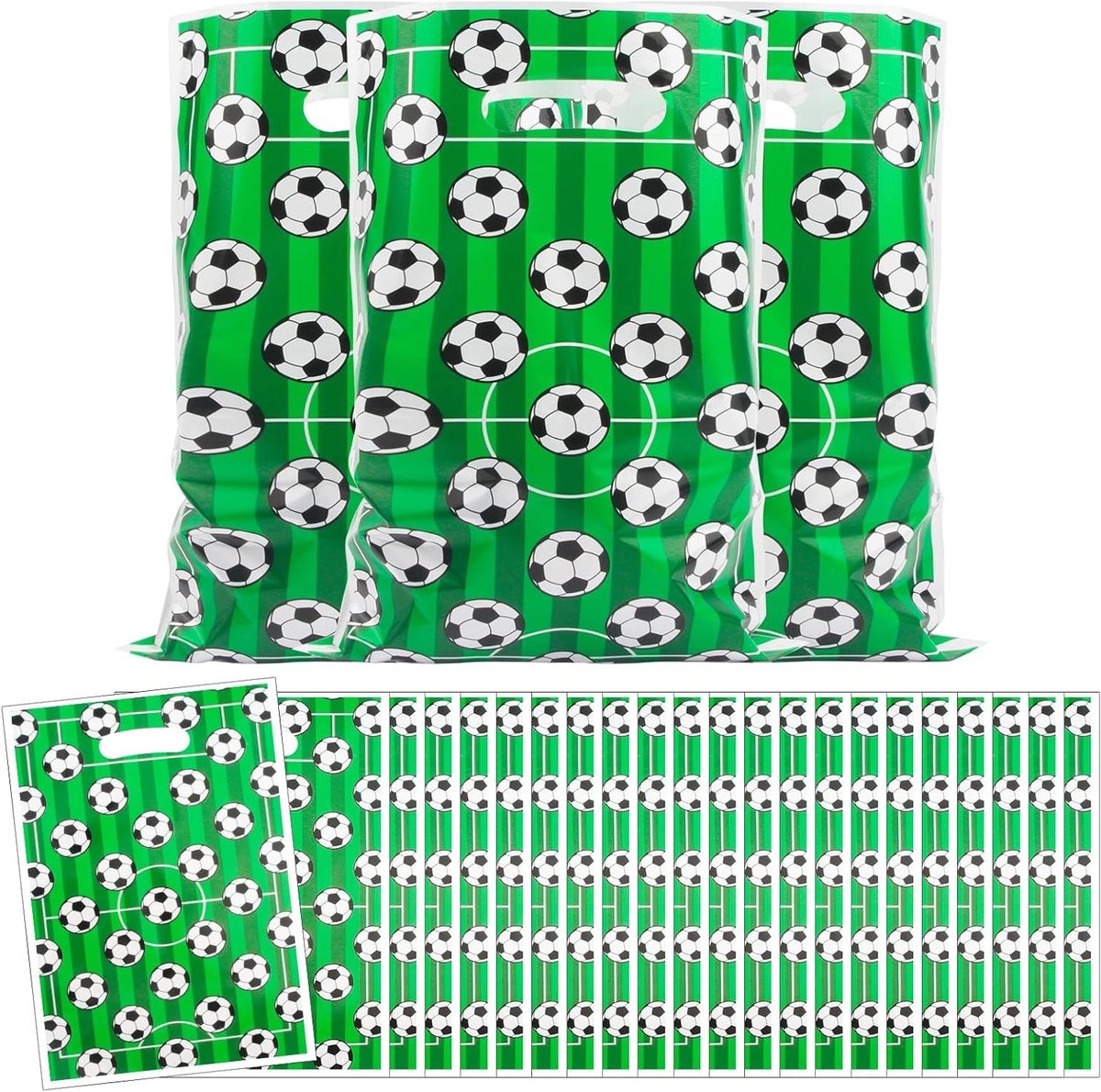 Set van 50 Voetbal Cadeautassen, Groen, 16,5 x 25 cm, Gepersonaliseerde Kinderfeest Tassen met Voetbal Motief voor Verjaardagen en Jeugdfeesten