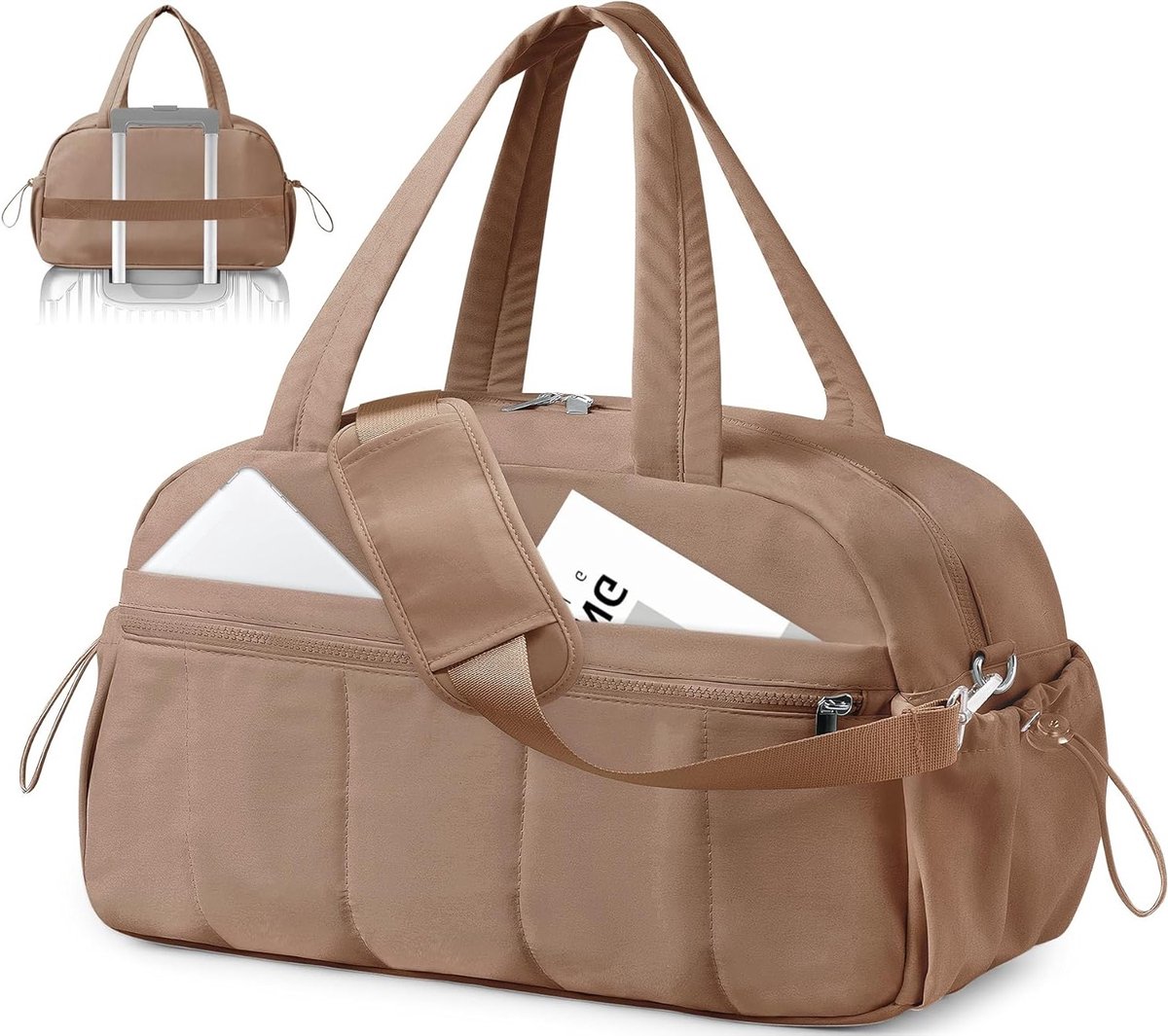 Grote Dames Reistas met Waterdichte Compartment - Lichtgewicht Sporttas voor Weekend en Gym, 24L, Bruin
