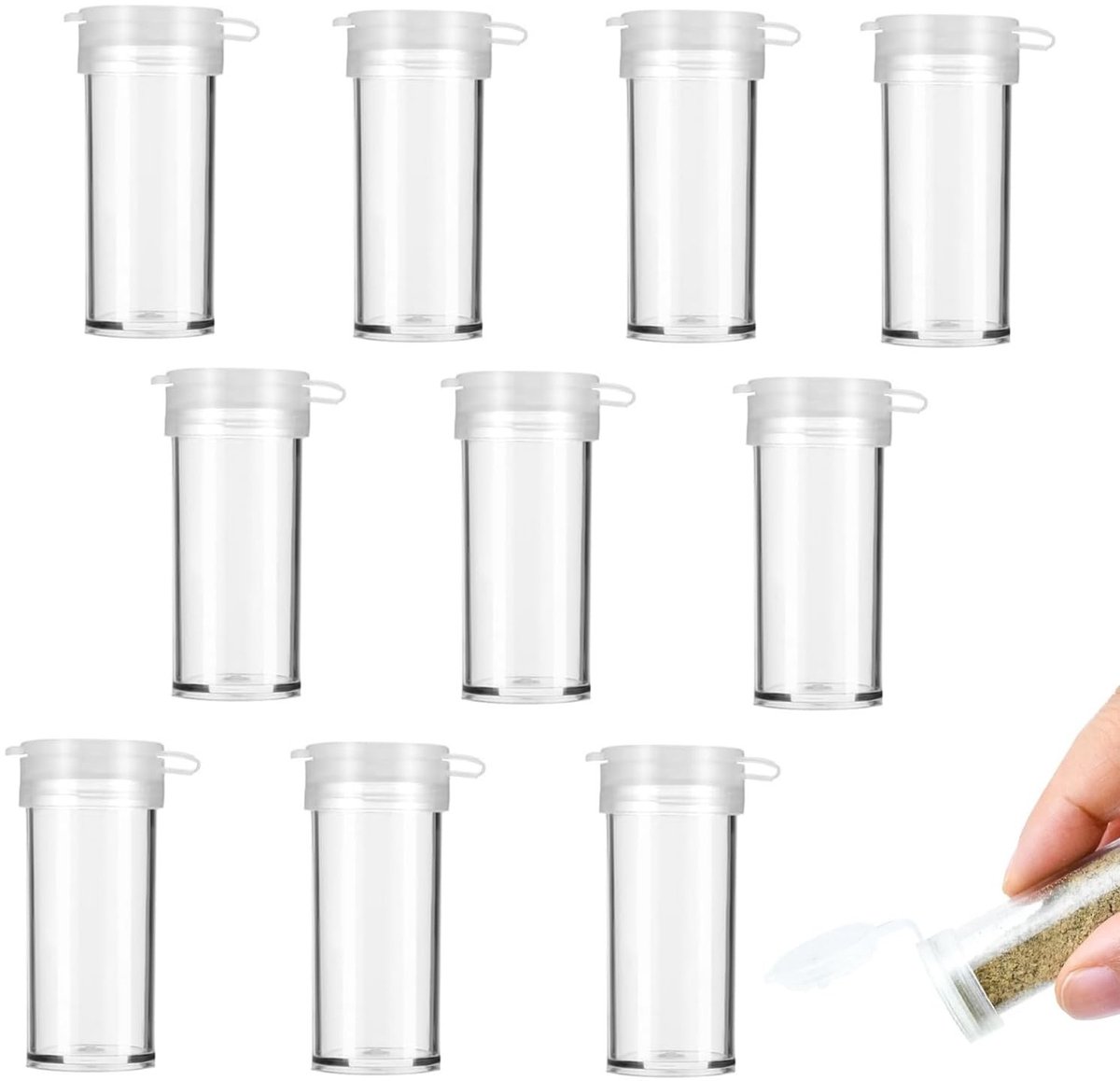 Seb3 - Zoutvaatjes - Mini Zout- en Peper Shakers - Perfect voor Reizen - Transparant - Specerijen Dispenser - Ideaal voor Camping - 10 Stuks