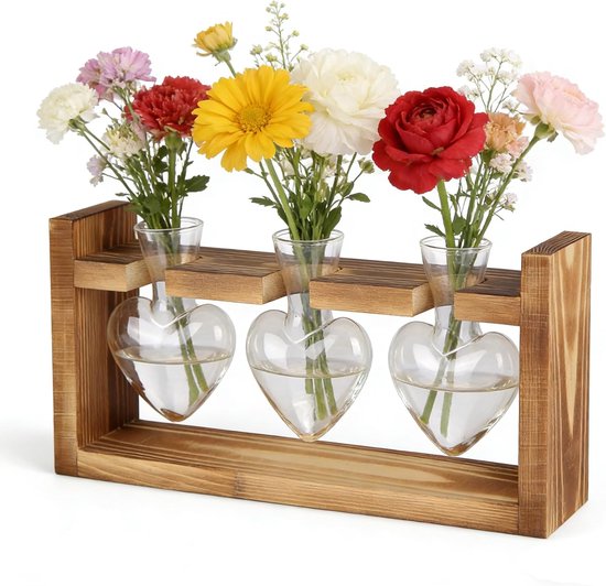 Plant Propagation Station, Hartvormig Glas Terrarium met Houten Stand, Tafelblad...