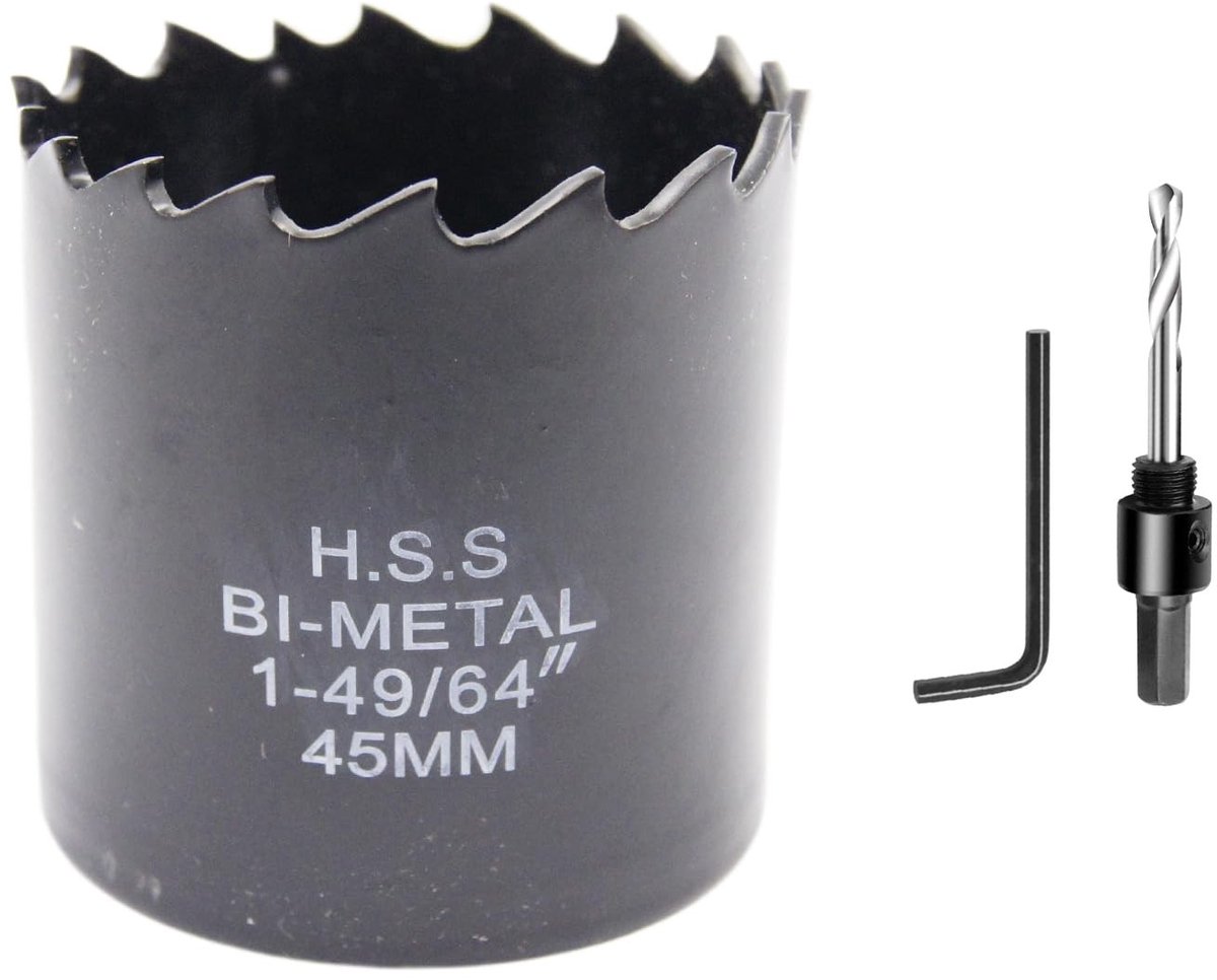 MTTProducts - Hole saw 45 mm - Bi-metal zaag - Cirkelzaagkop - Zwart - Geschikt voor hout, plastic en metaal - Snijd diep en nauwkeurig - Ideaal voor...