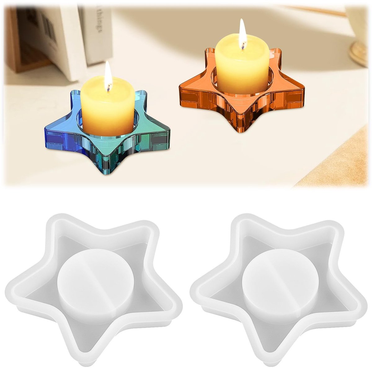 MTTProducts - Stervormige Kaarsenhouder - DIY Silicone Gietvorm - 2 Stuks - 10.5 x 10.2 cm - Epoxy Resin Mould - Ideaal voor Creatieve Projecten - Gesc...