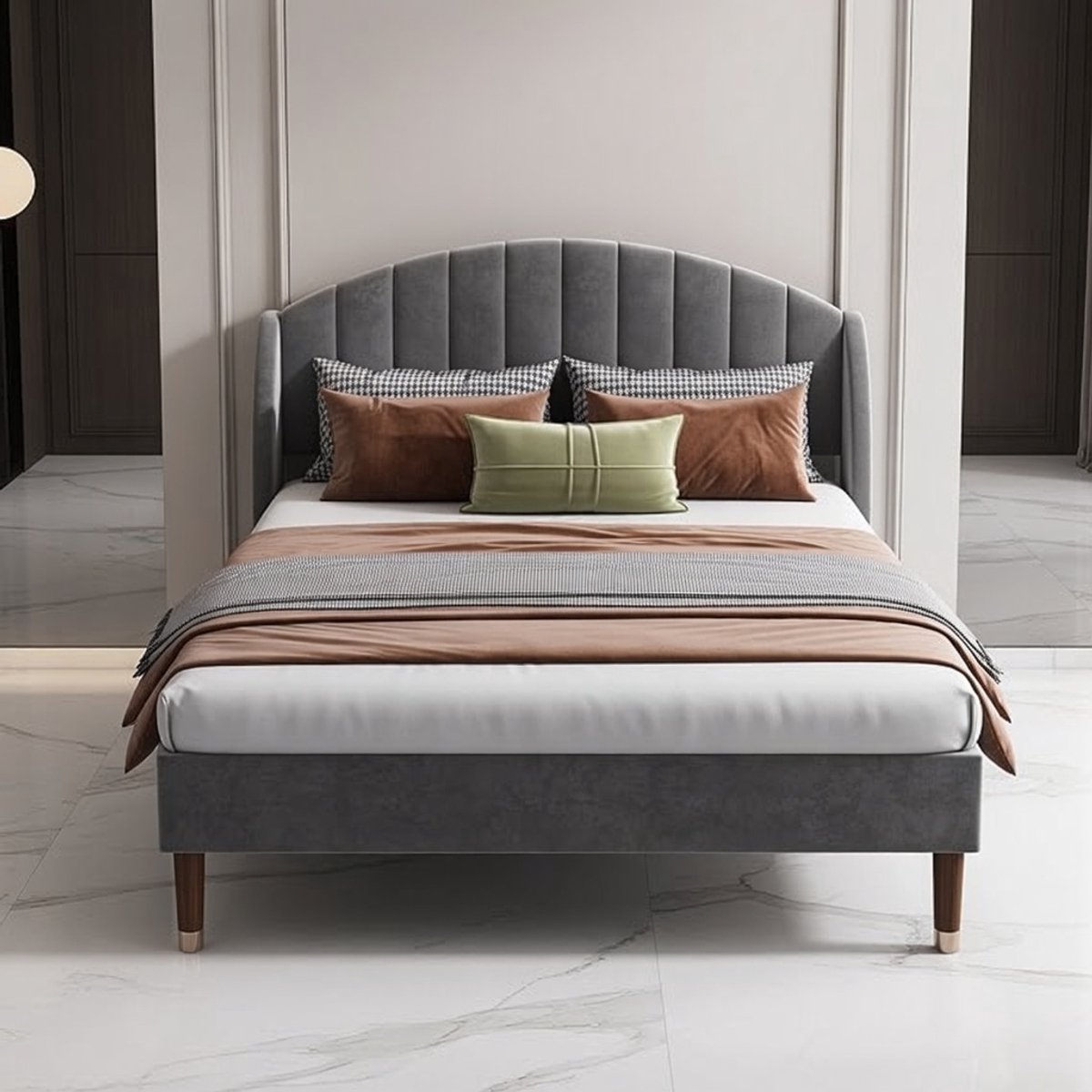 Luxe Gestoffeerd Velvet Tweepersoonsbed 140x200 cm met Lattenbodem en Hoofdbord – Modern Opbergbed zonder Matras – Mobili Bella