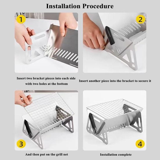 1 stuk - Draagbare opvouwbare barbecue - Roestvrij staal, opbergbaar - Mini houtskoolgrill - Buitenverwarmingsbak - 21*16*13 cm - Geschikt voor kamperen, picknicks, in de achtertuin, voor eenpersoons- of tweepersoonsgebruik - Originele kleur van Merkloos — afbeelding 4