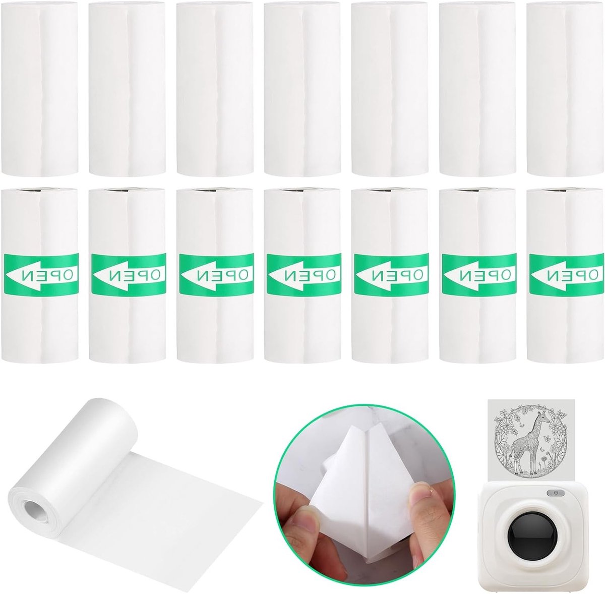 14 Rollen Thermisch Printerpapier, 7 Zelfklevende + 7 Niet-Zelfklevende, 57 x 25mm Mini Stickerpapier voor Kindercamera's en Mini Labelprinters, Ideaal voor Creatieve Projecten en Organisatie