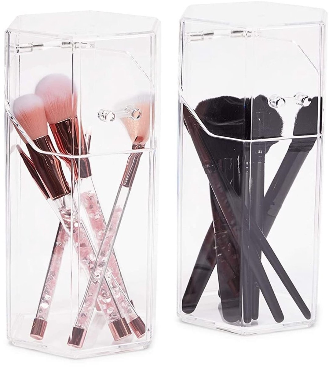 Allecto - Make-upkwasthouder - Acryl transparant - Met deksel - 10 x 10 x 20 cm - Cosmetica organizer - Geschikt voor make-up
