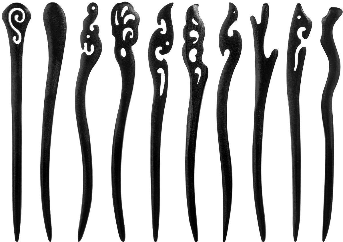Allecto - Houten Haarstokken - Traditionele Haaraccessoires - Set van 10 Stuks - Geschikt voor Lang Haar - Perfect voor Styling - Ideaal voor Chine...