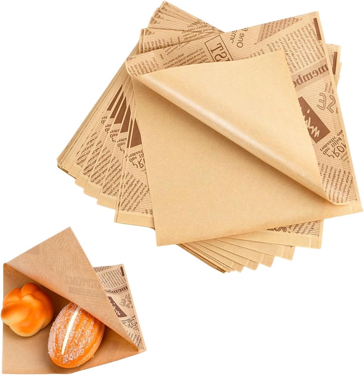 100 Stuks Snackzakken 18x18cm - Vetvrij Hamburgerpapier en Deli Papieren voor Snacks, Friet en Kaas met Oude Krantenprint