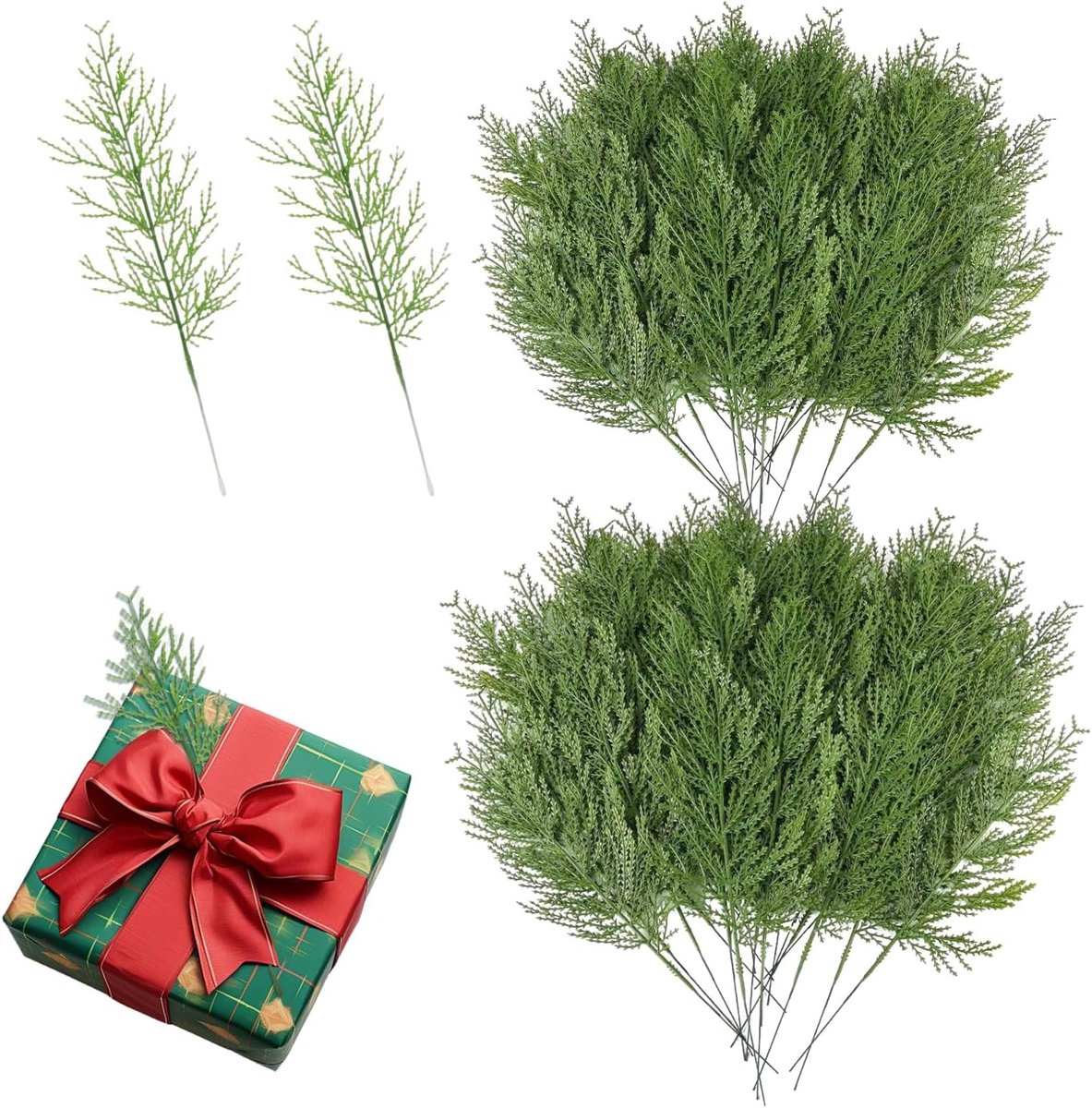 Kunst dennentakken - Nep dennentakken Kunstkersttakken - Decoreren en knutselen - Realistisch uiterlijk - 50 stuks 34 cm - Klassiek groen