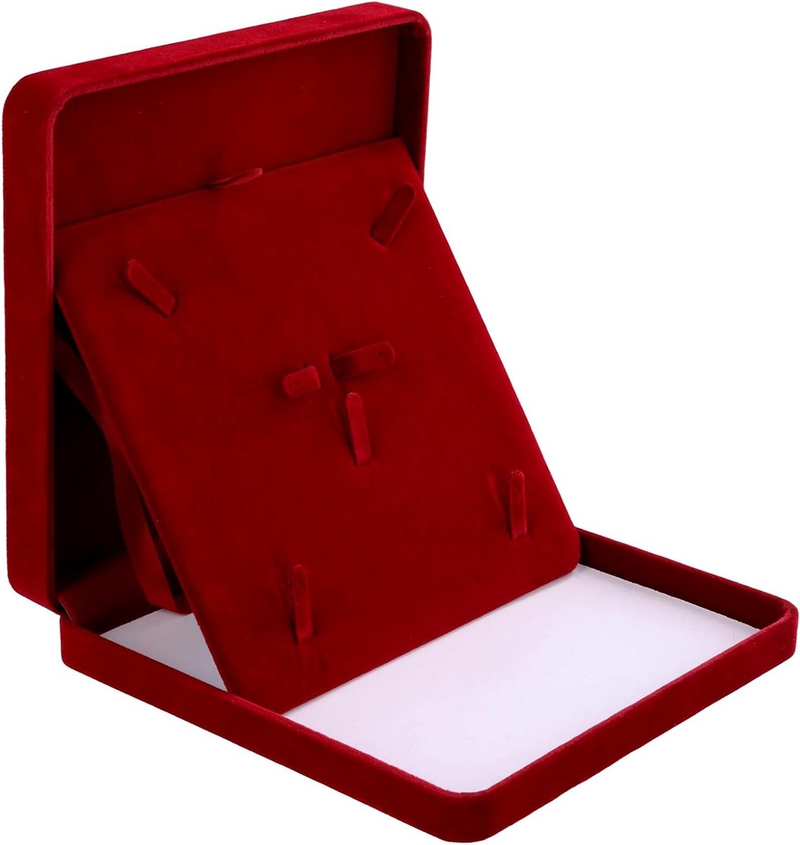 Grote Velvet Sieradenbox voor Kettingen, Oorbellen en Ringen - Luxe Geschenkdoos voor Vrouwen, Perfect voor Bruiloft en Sieradenopslag (Wijnrood)