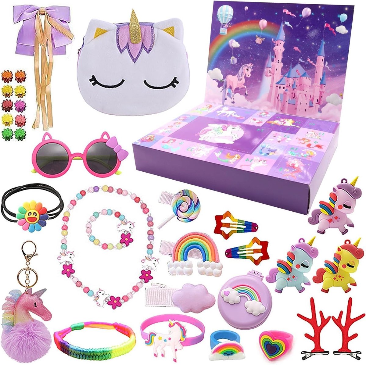 Prinsessen adventskalender voor meisjes, kerst, 24 dagen aftellen met haaraccessoires, kettingen en verrassingen