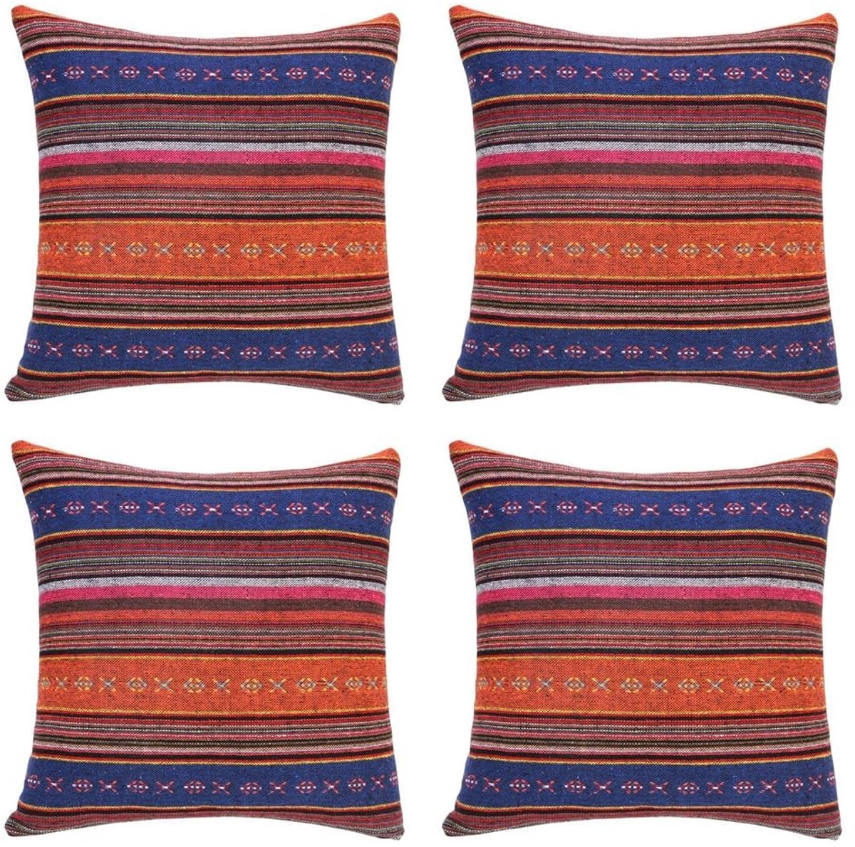 Store_7 - Kleurige Boho Kussenslopen - Ethnic Style - Retro Vierkant - 4 Stuks - 45 x 45 cm - Perfect voor Woonkamer en Slaapkamer - Kleurige Strepen