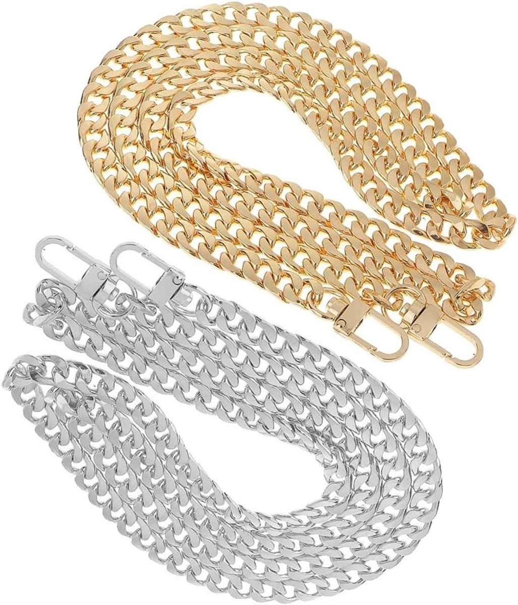 Verlengkettingen voor Tassen, 2 Stuks, 120 cm Handtas Schouderriem met Metalen Gespen, Ideaal voor Crossbody en Modeaccessoires - Goud en Zilver