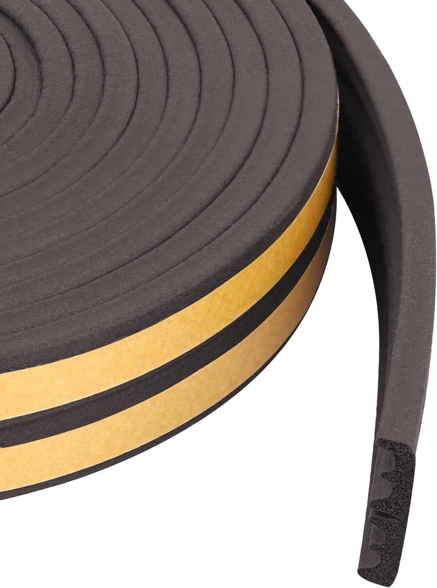 Zelfklevende schuimrubberen tape voor deuren en ramen - E-profiel 9 mm x 4 mm/20 m zwart