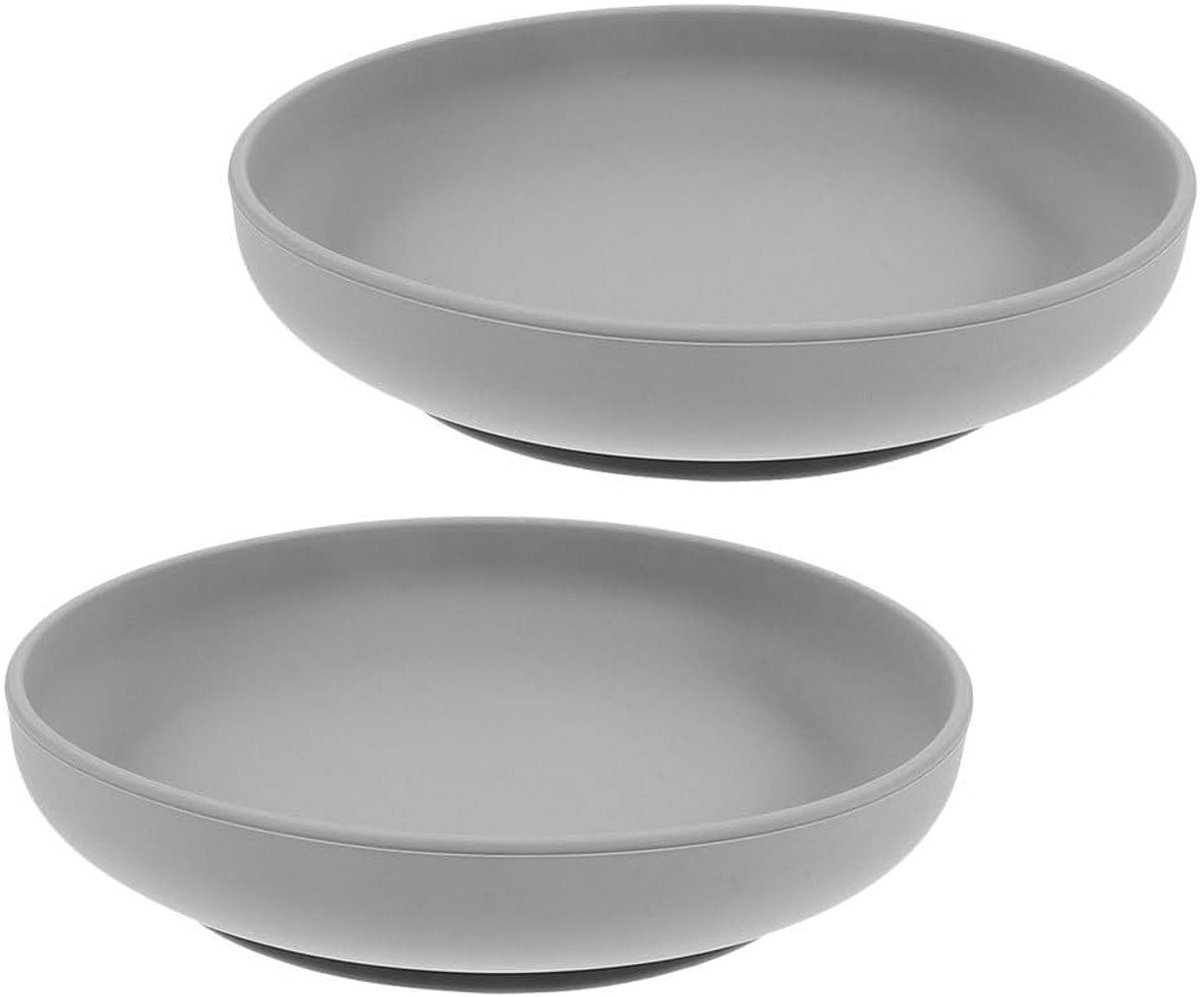 Set van 2 Antislip Siliconen Borden voor Senioren en Gehandicapten - Vaatwasmachinebestendig, Lekvrije Suction Cup Borden voor Zelfstandig Eten, Donkergrijs