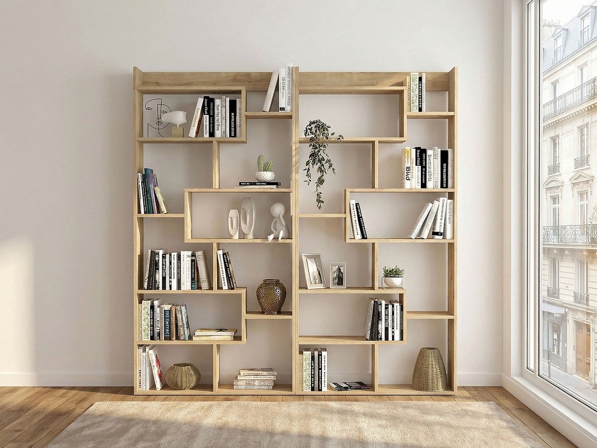 Vente-unique Set van 2 wandrekken met 9 vakken - Licht naturel - PALERINO