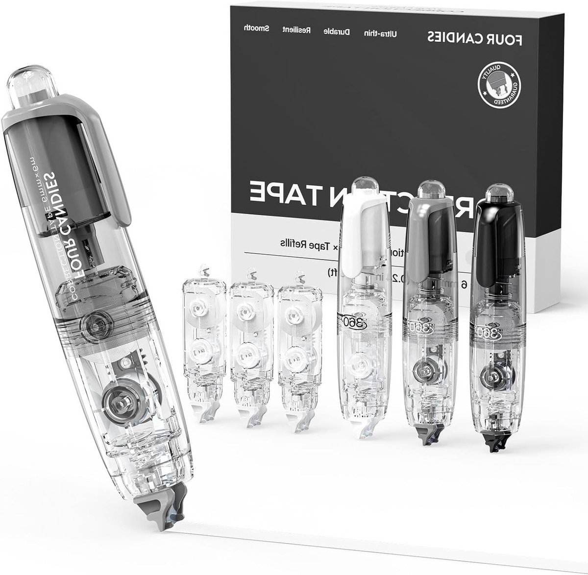 Vulbare en Inklapbare Witte Correctietape, 3 Stuks met 4 Extra Navullingen, Handige Mini Applicator voor School en Kantoor Benodigdheden