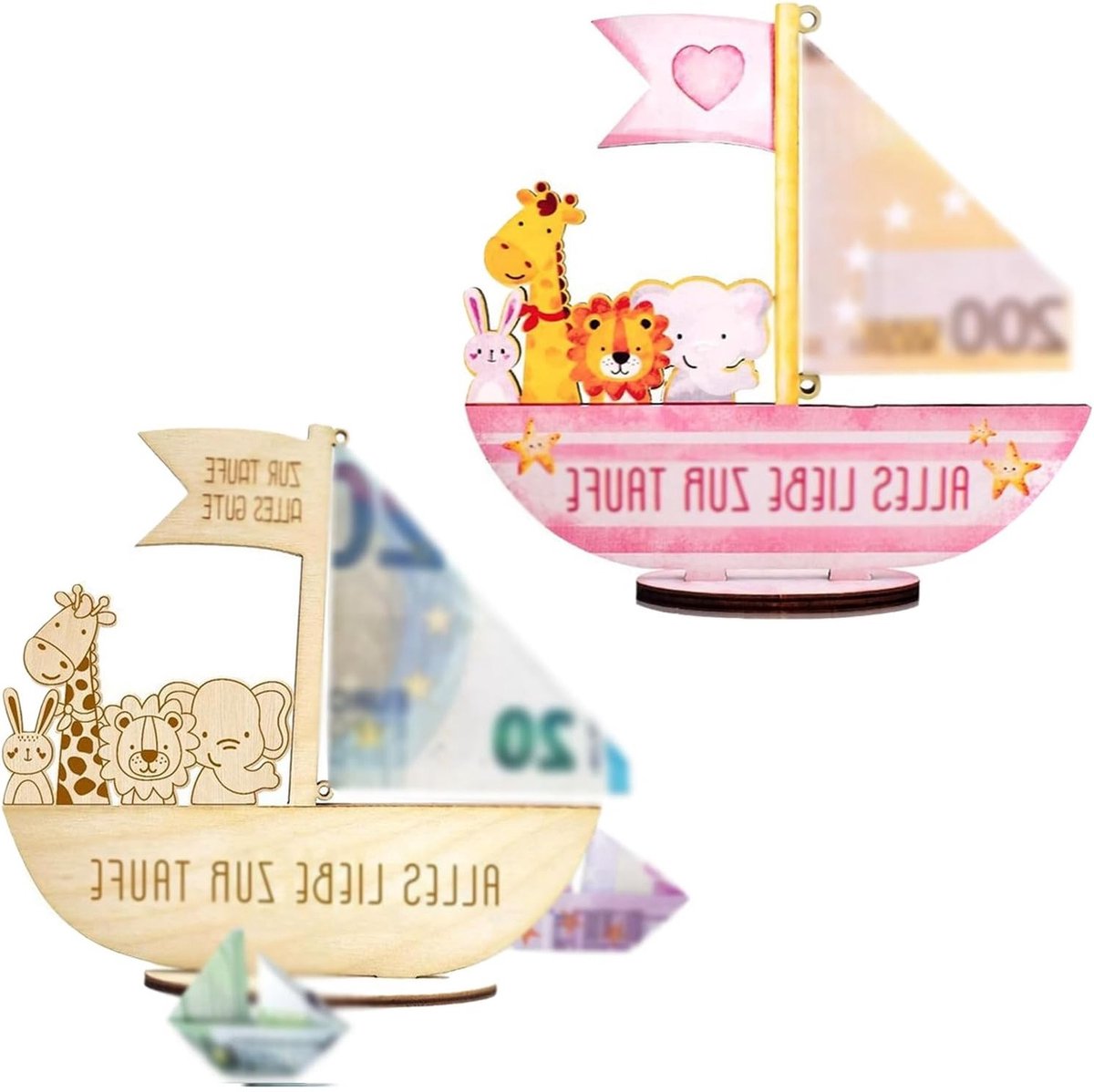 Houten boot als doopcadeau, geldcadeau voor jongens en meisjes, babyshower, communie, verjaardag en geschenk voor het peetkind