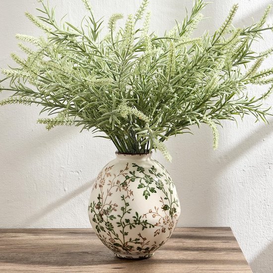 Antieke vaas van 5.8 inch in groen en beige, rustieke keramische vaas met chinoiserie bloemenontwerp voor woningdecoratie, woonkamer, kantoor en entree, groot millennial decor