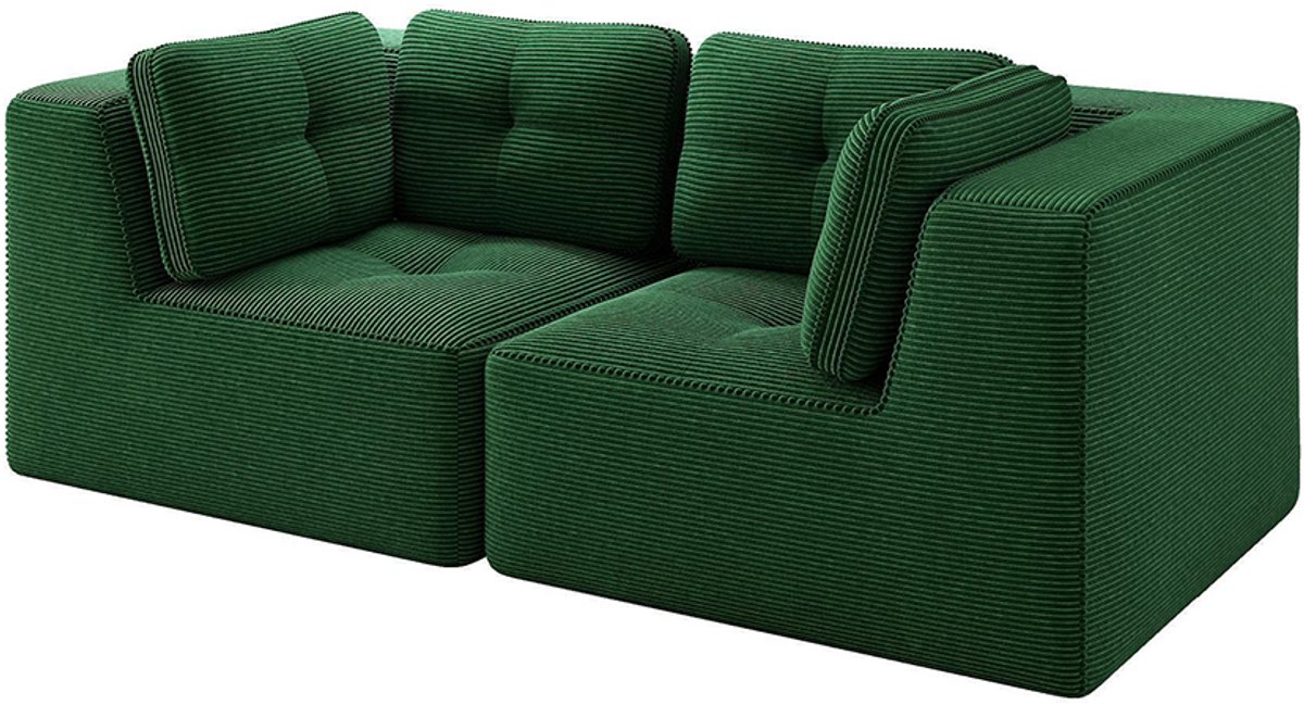 Komhtom Modulaire en aanpasbare hoekbank, Tweezitsbank zonder frame, Comfortabele bank van corduroy, Geschikt voor de woonkamer en slaapkamer, Groen